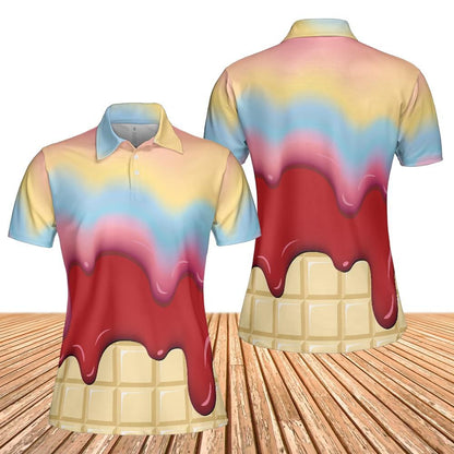 Rainbow & Strawberry Ice Cream On A White Chocolate Bar Women's Polo Shirt