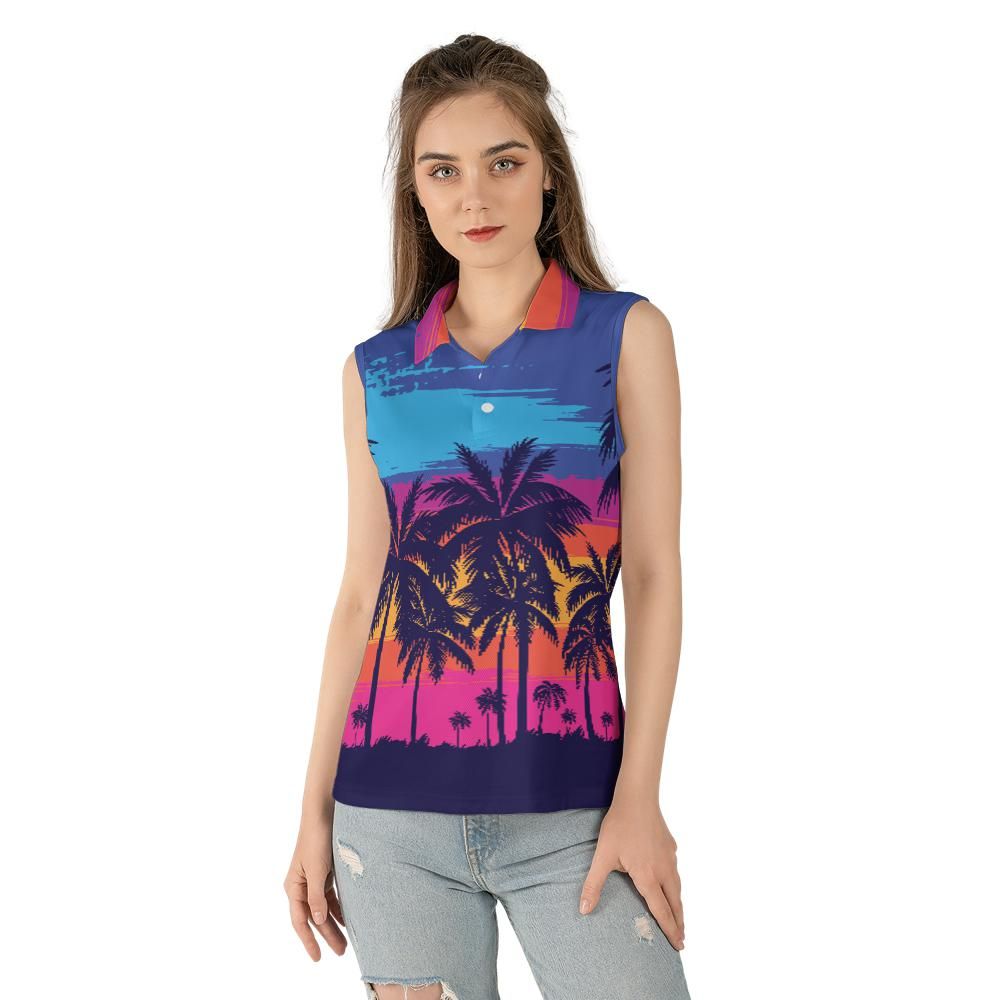 Tropical Sunset Women's Sleeveless Polo Shirt