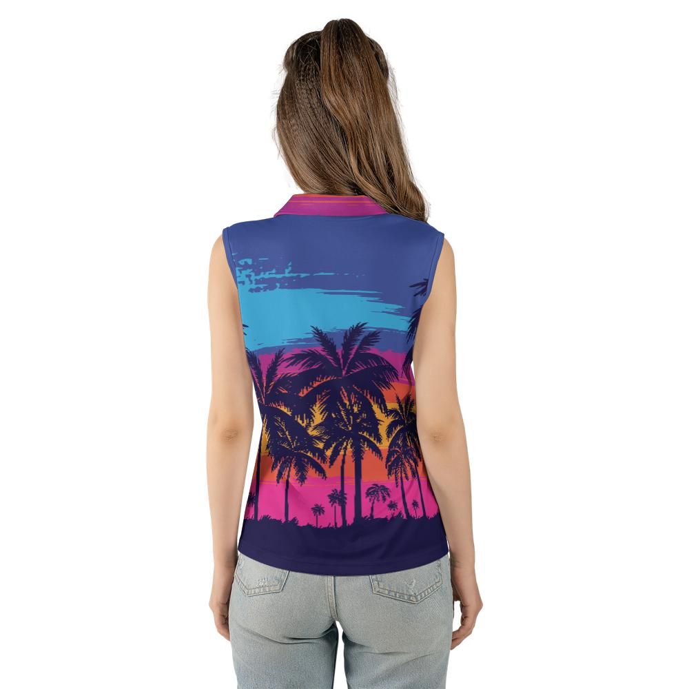 Tropical Sunset Women's Sleeveless Polo Shirt