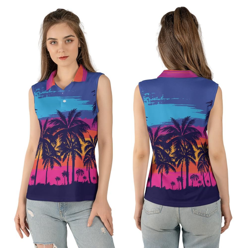 Tropical Sunset Women's Sleeveless Polo Shirt