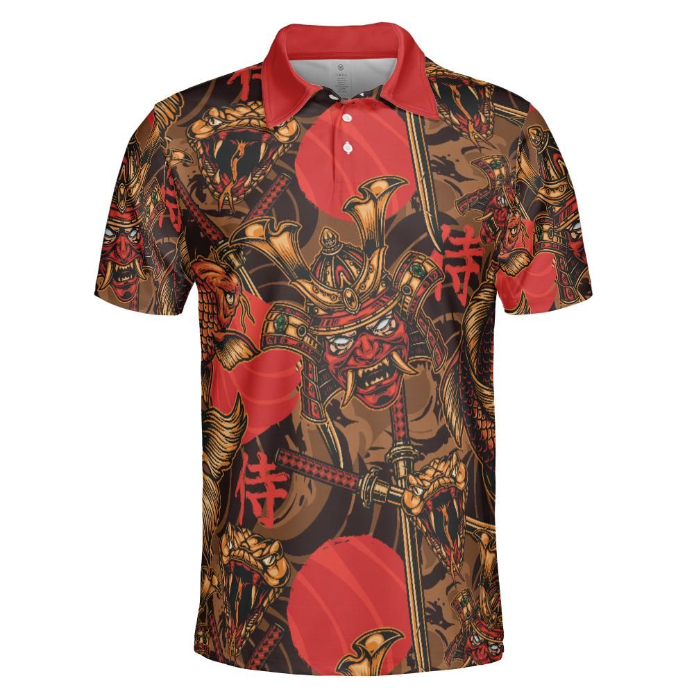 Samurai And Koi Fish Polo Shirt