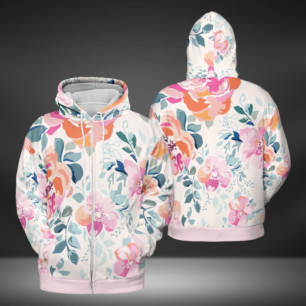 Soft Pink Watercolor Flowers Premium Unisex Zip Hoodie
