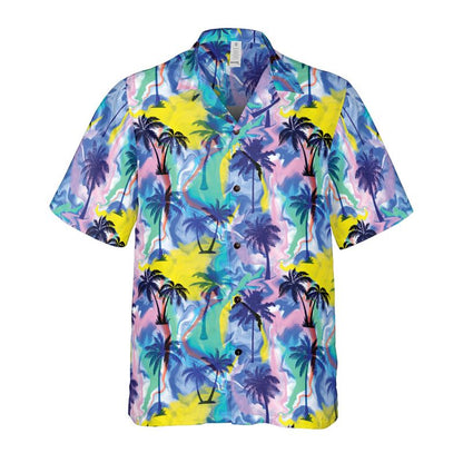 Abstract Paint Palm Trees Button Up Shirt