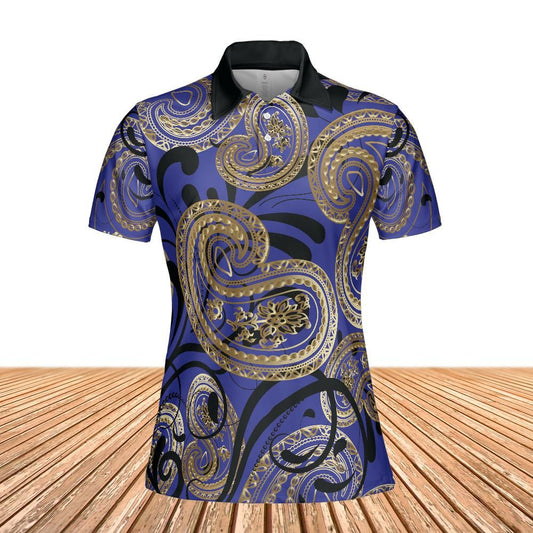 Blue And Gold Paisley Women's Polo Shirt