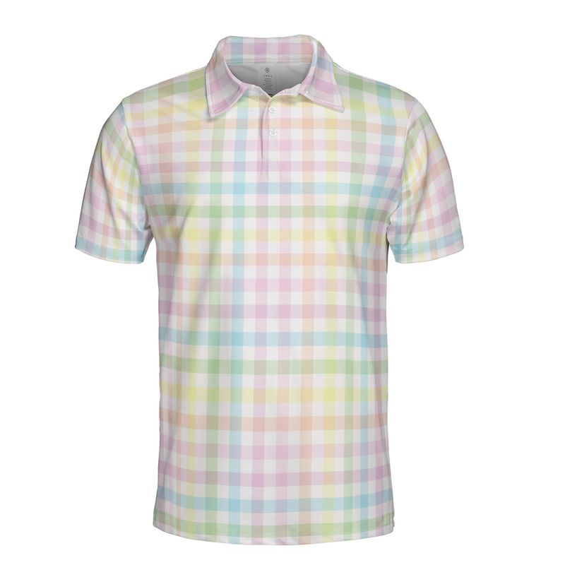Rainbow Gingham Plaid Polo Shirt