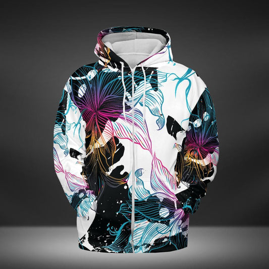 Abstract Gradient Flowers Premium Unisex Zip Hoodie