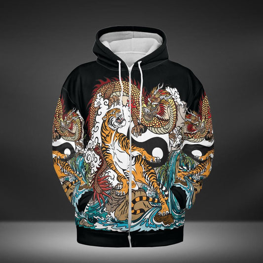 Tiger Versus Dragon Premium Unisex Zip Hoodie