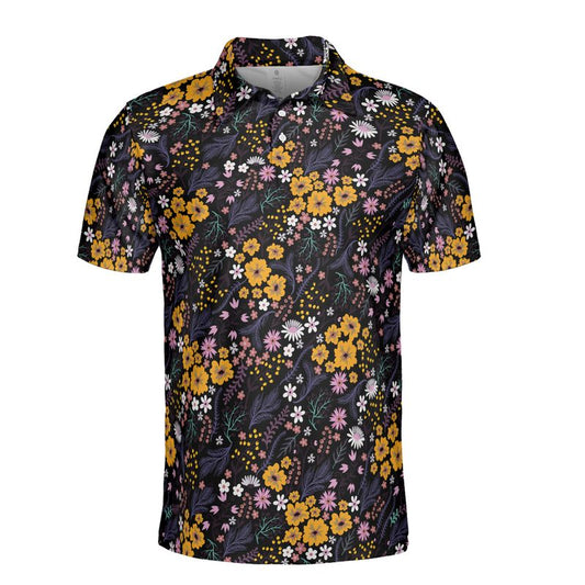 Bright Orange & Pink Ditsy Flowers Polo Shirt