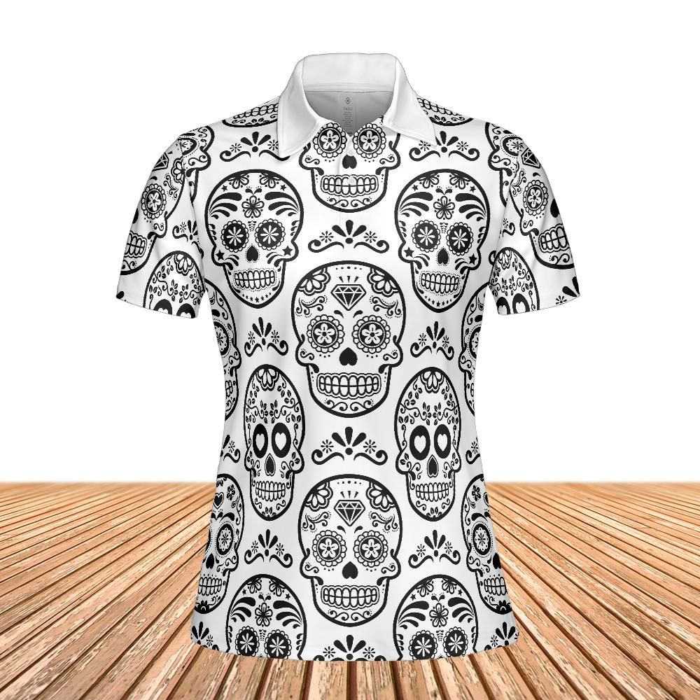 White & Black Calavera Women's Polo Shirt