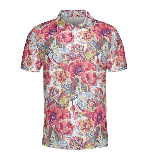 Colorful Sketched Poppies Polo Shirt