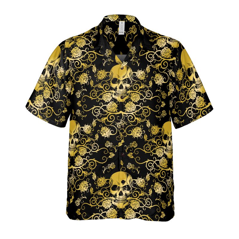 Gold Skulls And Roses Comfort Button Up Shirt