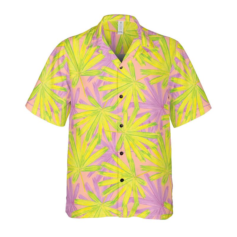 Pink & Yellow Tropical Leaves Button Up Shirt