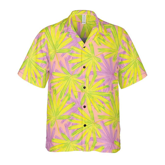 Pink & Yellow Tropical Leaves Button Up Shirt