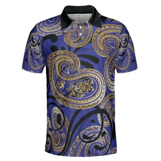 Blue And Gold Paisley Polo Shirt