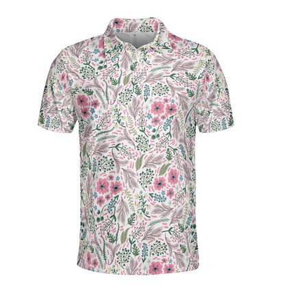 Pink Ditsy Flowers Polo Shirt