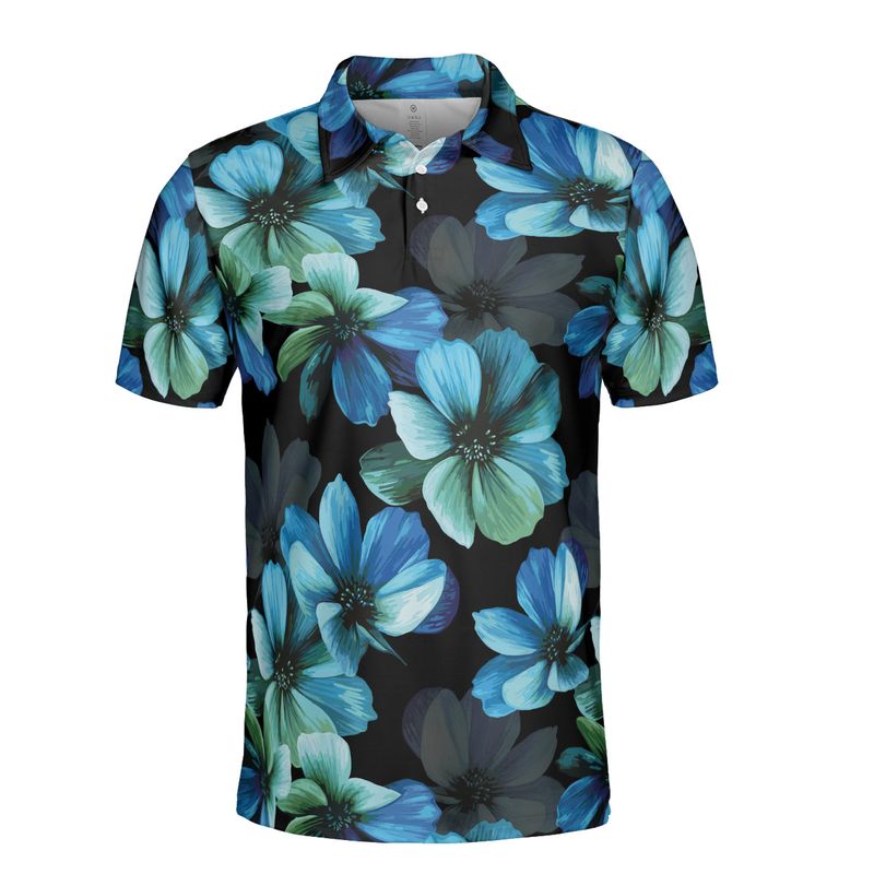 Mystical Blue Flowers Polo Shirt