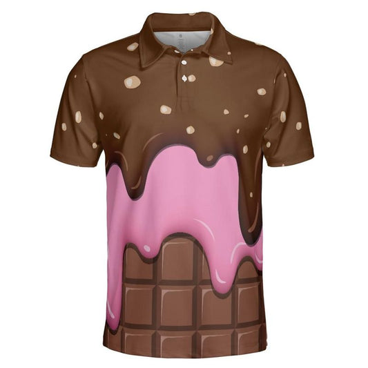 Chocolate With Peanut Ice Cream & Strawberry Ice Cream On A Chocolate Bar Polo Shirt