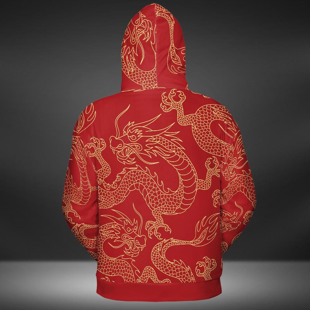 Gold & Red Dragon Premium Unisex Zip Hoodie