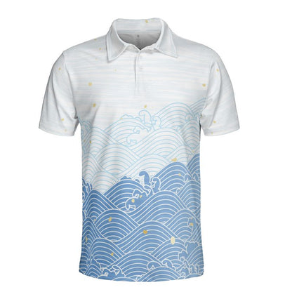 Blue Asian Waves Polo Shirt