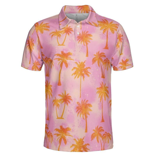 Pink And Palm Trees Polo Shirt