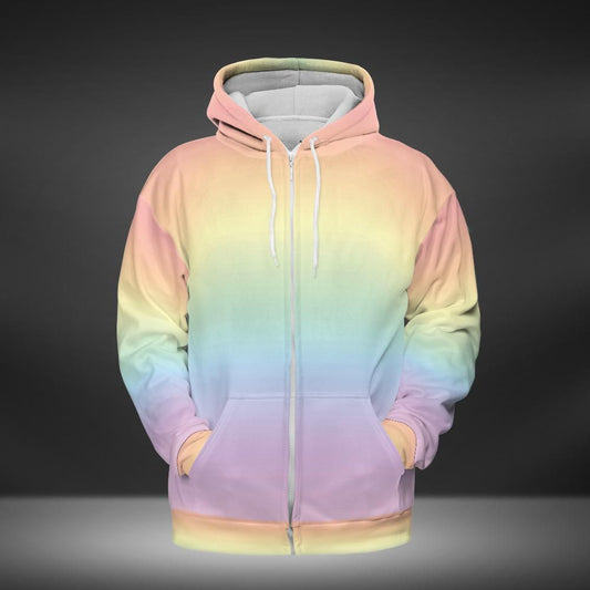 Pastel Rainbow Gradient Unisex Zip Hoodie