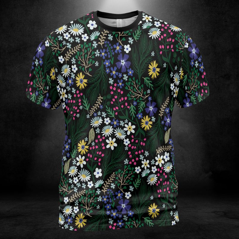 Blue White & Yellow Ditsy Flowers Unisex Comfort T-Shirt