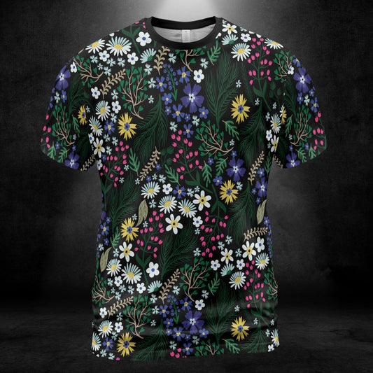 Blue White & Yellow Ditsy Flowers Unisex Comfort T-Shirt