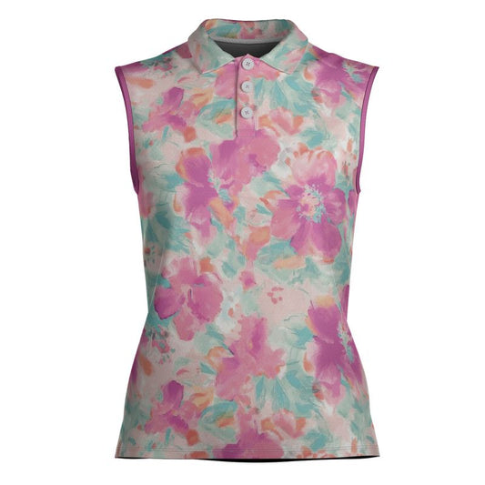 Watercolor Flowers Women's Sleeveless Polo Shirt