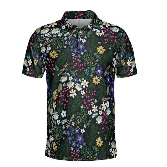 Blue White & Yellow Ditsy Flowers Polo Shirt