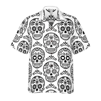 White & Black Calavera Button Up Shirt