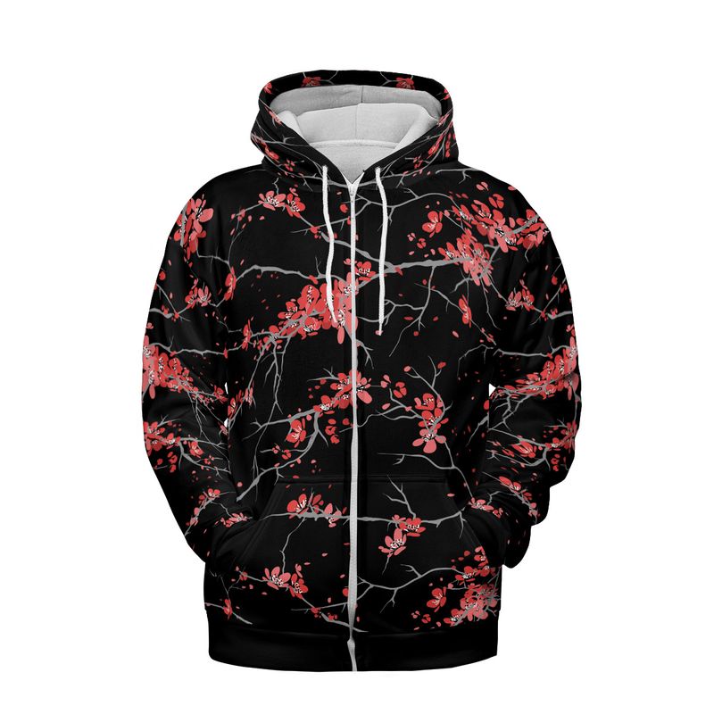 Cherry Blossoms Black Premium Unisex Zip Hoodie