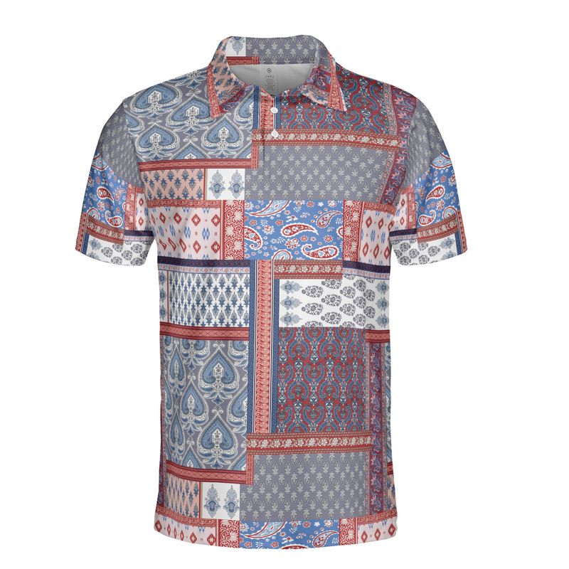Red & Blue Paisley Patchwork Polo Shirt