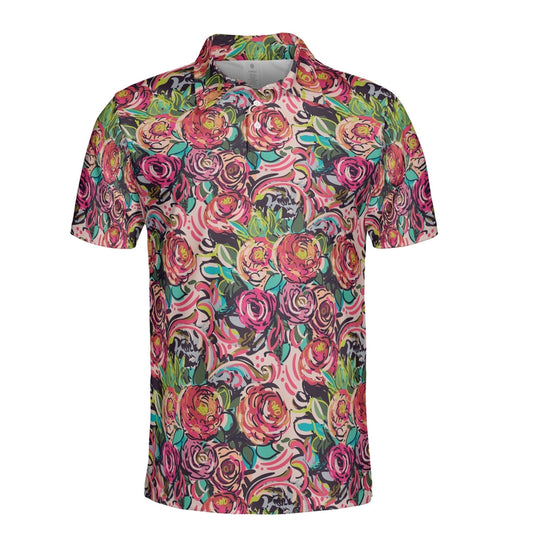 Colorful Sketched Peonies Polo Shirt
