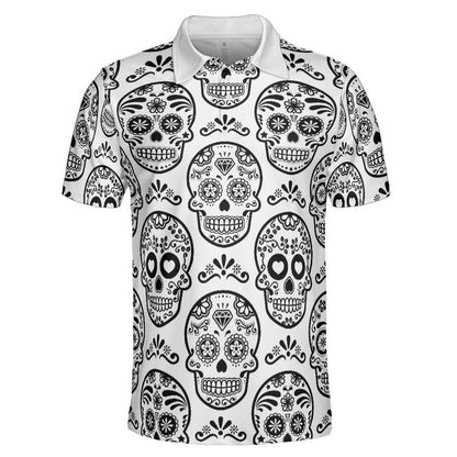 White & Black Calavera Polo Shirt