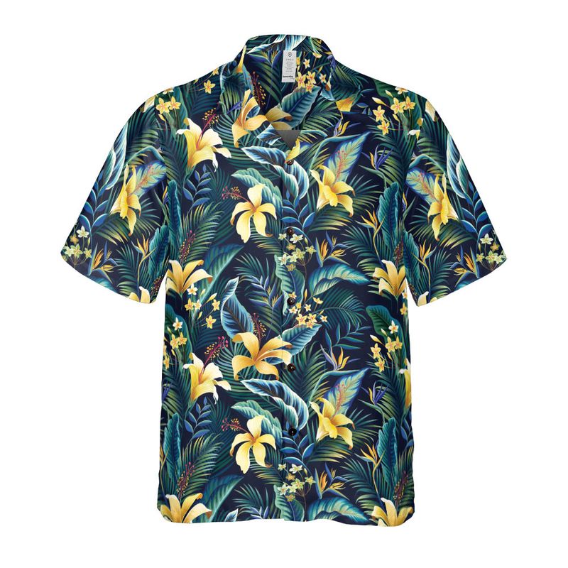 Yellow Hibiscus & Plumeria Button Up Shirt
