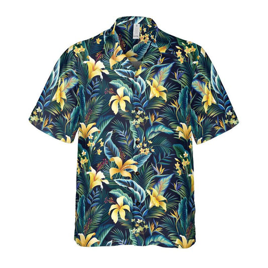 Yellow Hibiscus & Plumeria Button Up Shirt