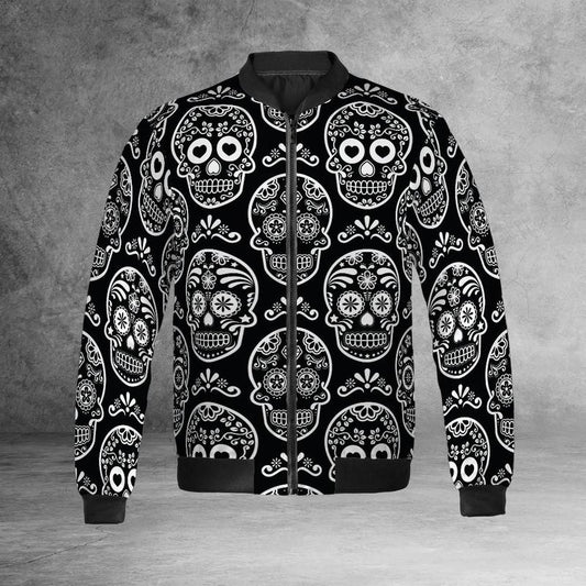 Black & White Calavera Bomber Jacket