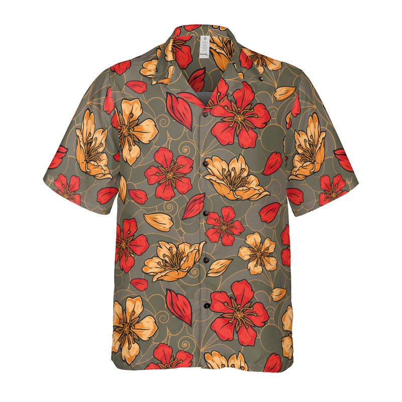 Red & Gold Sakura Button Up Shirt