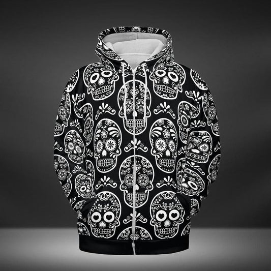 Black & White Calavera Premium Unisex Zip Hoodie