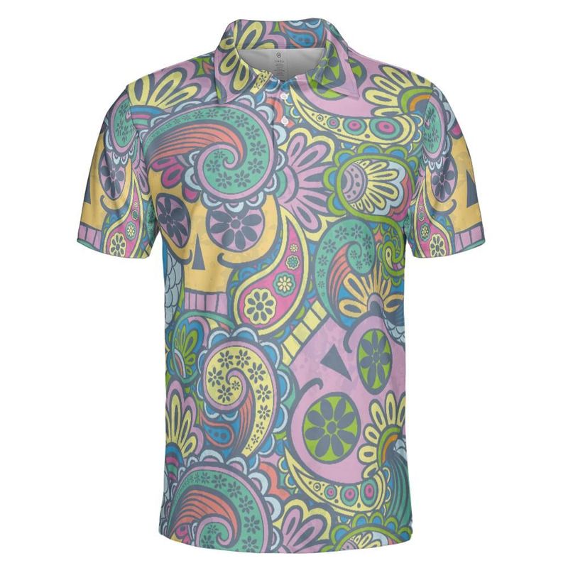 Colorful Paisley Skeletons Polo Shirt