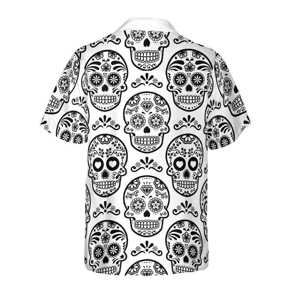 White & Black Calavera Button Up Shirt