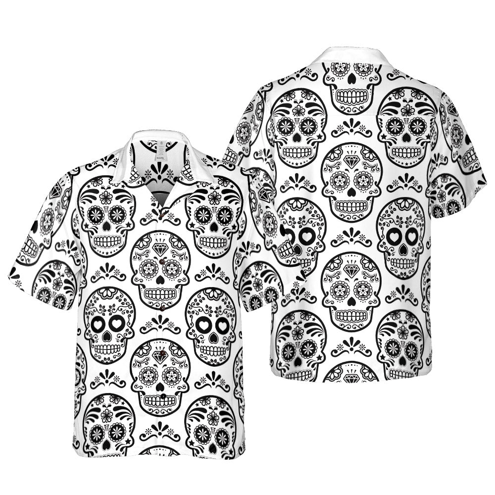 White & Black Calavera Button Up Shirt
