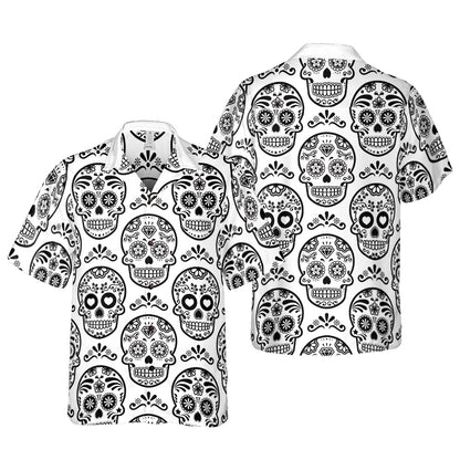 White & Black Calavera Button Up Shirt