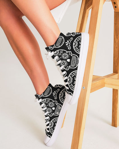 Black & White Calavera Women's High Top Canvas Shoe