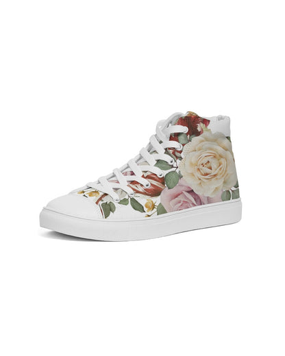 Red White & Pink Roses Women's High Top Canvas Shoe