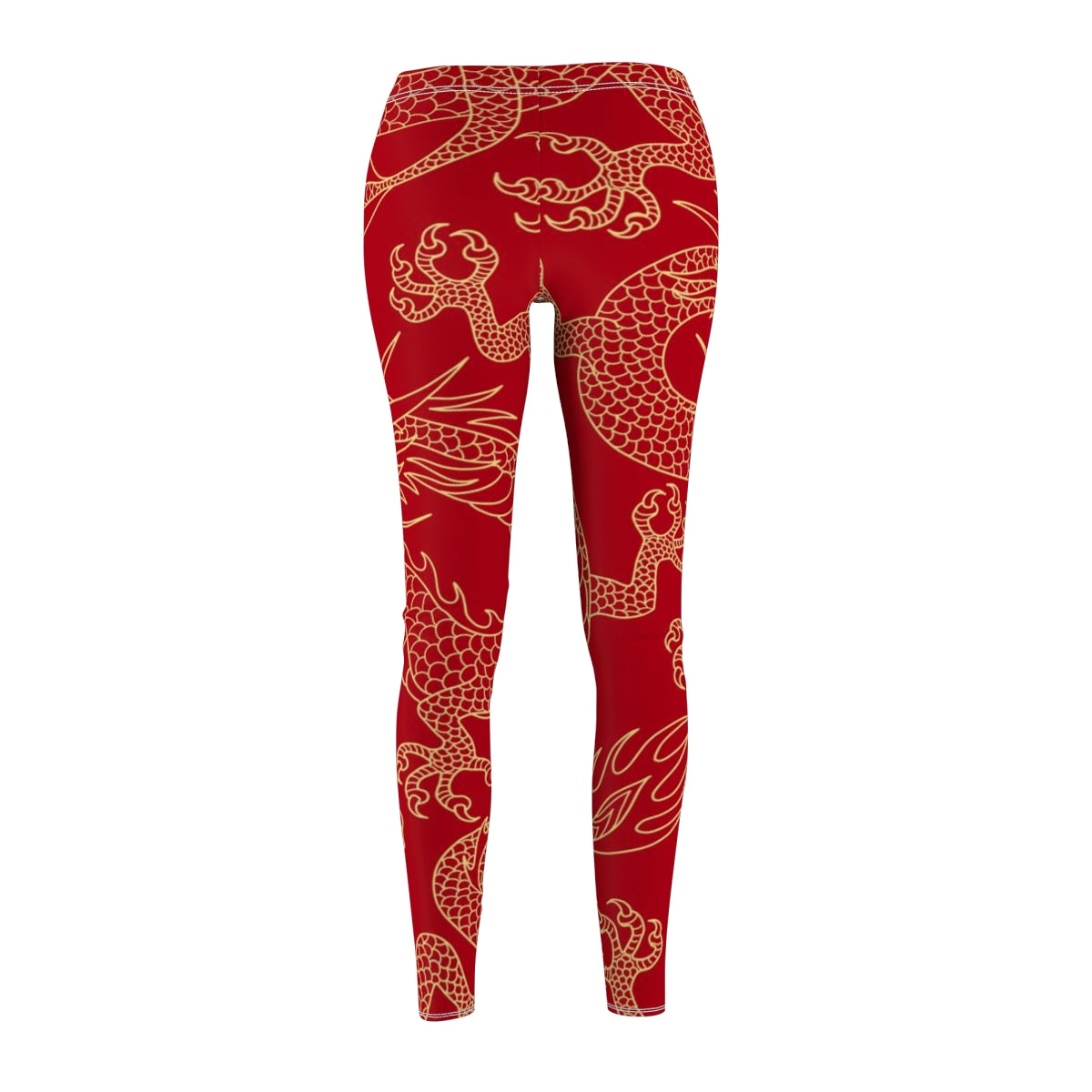 Printify Gold Red Dragon Women s Leggings White Stitching XL