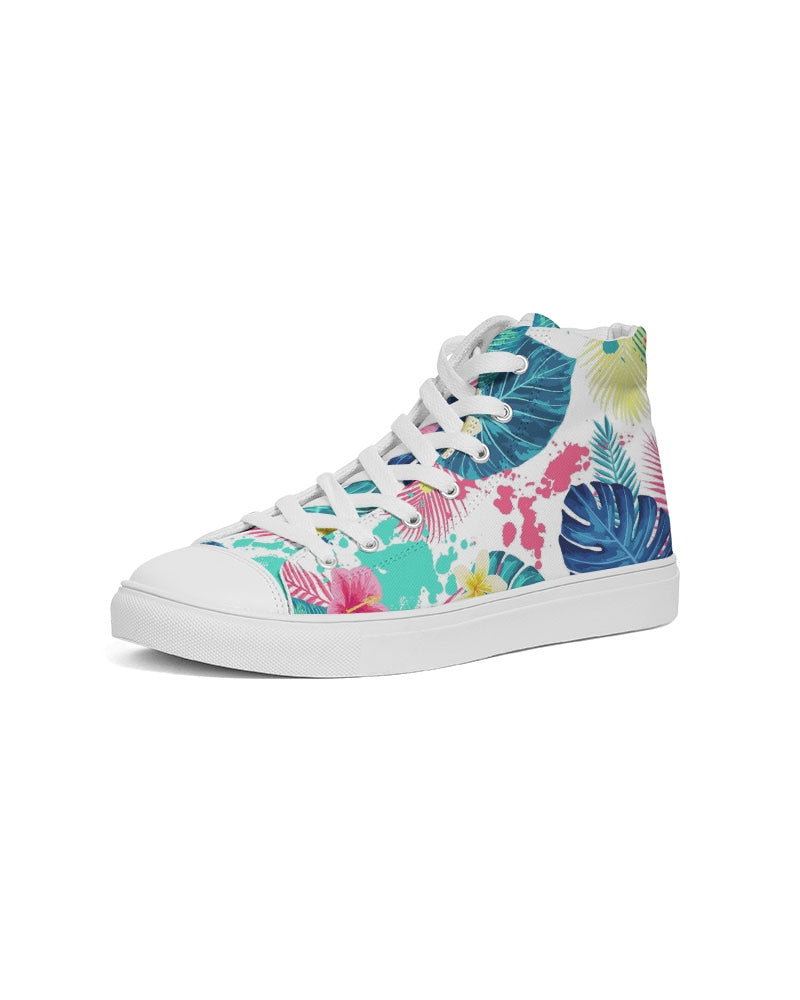 Abstract Palm Leaves Women's High Top Canvas Shoe