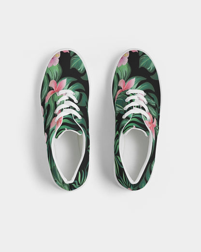 Summer Palm Leaves And Flowers Women's Lace Up Canvas Shoe