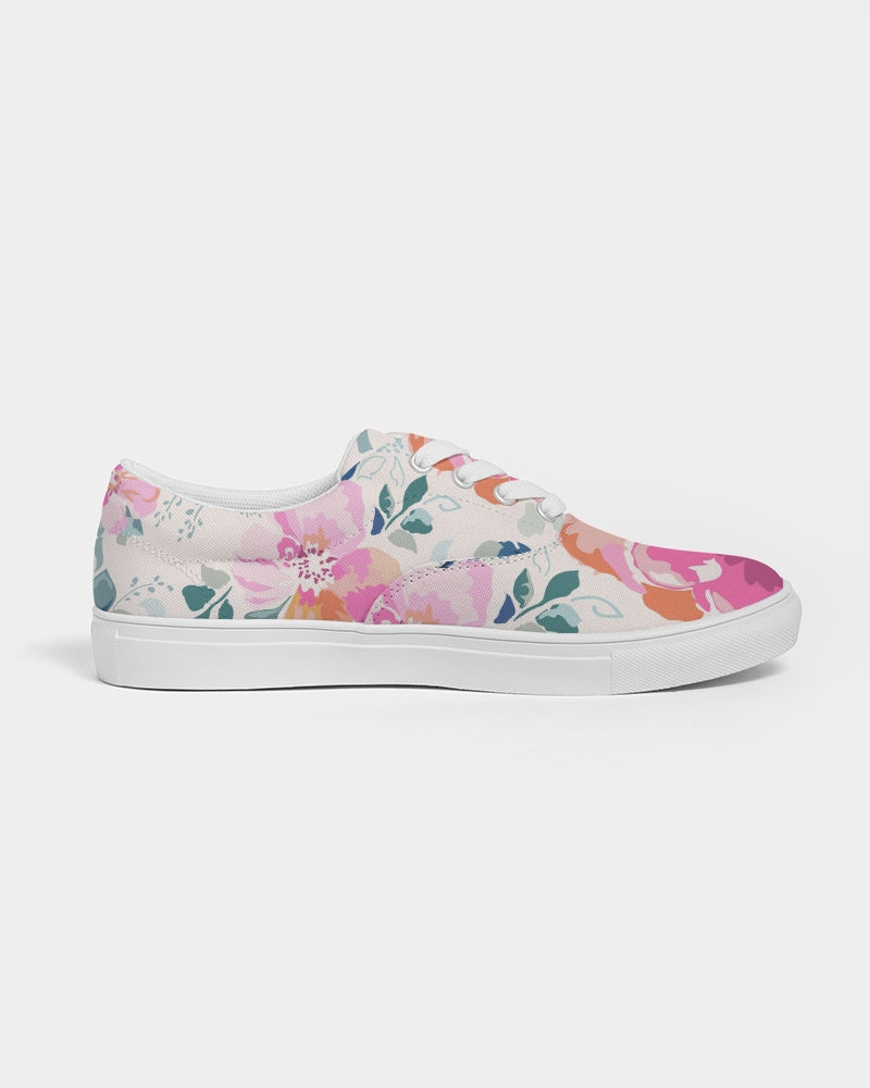 Soft Pink Watercolor Flowers Women's Lace Up Canvas Shoe