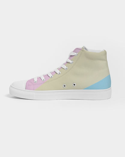 Pink, Blue, & Cream Color Block Men's High Top Canvas Shoe